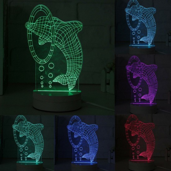 3D Multicolor LED Dolphin Pattern Night Light Lamp with Switch Home Party Decor 220V 3D Multicolor LED Dolphin Pattern Night Light Lamp with Switch Home Party Decor 220V