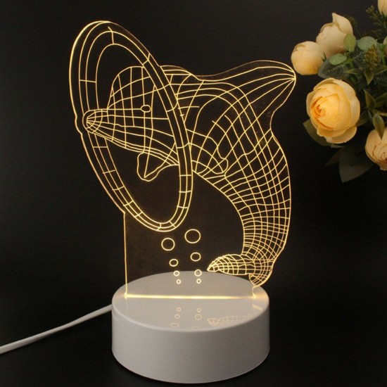 3D Multicolor LED Dolphin Pattern Night Light Lamp with Switch Home Party Decor 220V