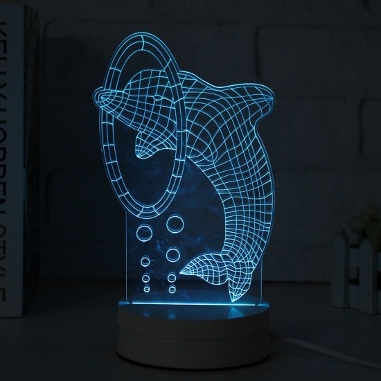 3D Multicolor LED Dolphin Pattern Night Light Lamp with Switch Home Party Decor 220V