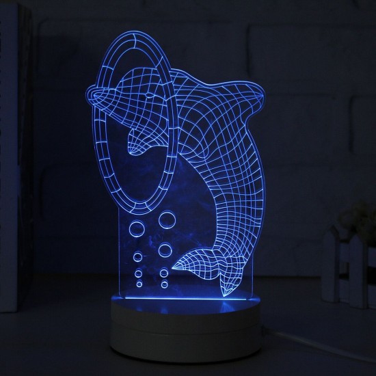 3D Multicolor LED Dolphin Pattern Night Light Lamp with Switch Home Party Decor 220V