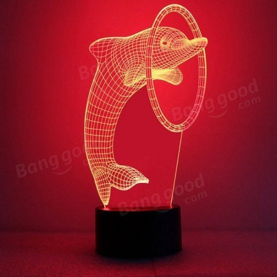 3D Optical Dolphin Night Light 7 Color Changing LED Desk Table Lamp DC5V