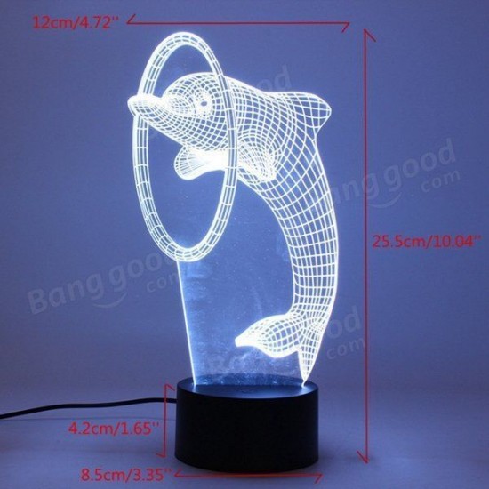 3D Optical Dolphin Night Light 7 Color Changing LED Desk Table Lamp DC5V