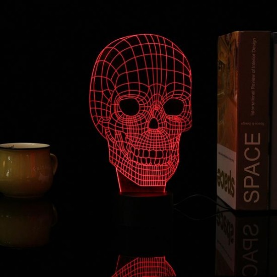 3D Skull LED Table Desk Light USB 7 Color Changing Night Lamp Home Decor