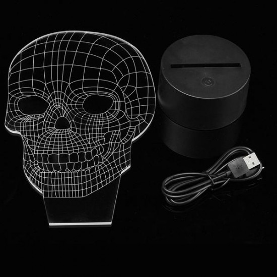 3D Skull LED Table Desk Light USB 7 Color Changing Night Lamp Home Decor