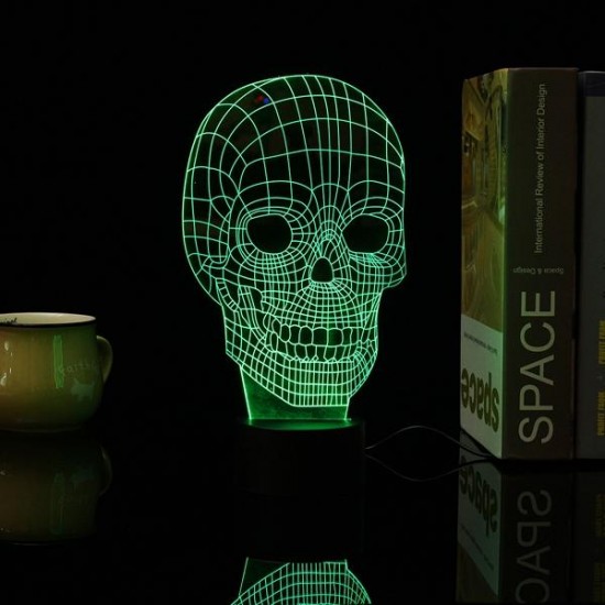 3D Skull LED Table Desk Light USB 7 Color Changing Night Lamp Home Decor