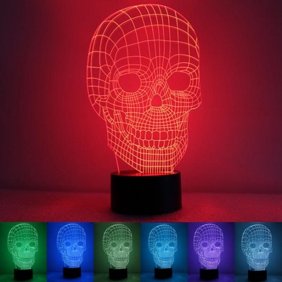 3D Skull LED Table Desk Light USB 7 Color Changing Night Lamp Home Decor