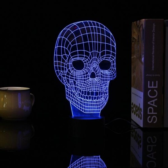 3D Skull LED Table Desk Light USB 7 Color Changing Night Lamp Home Decor