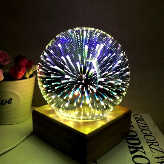 3D USB Magic Base Glass Ball Sphere Lightning Lamp Night Light Party Festival Firework