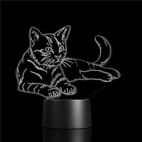 3D USB/Battery Powered Cute Cat 7 Colors Change LED Desk Lamps Touch Switch Night Light