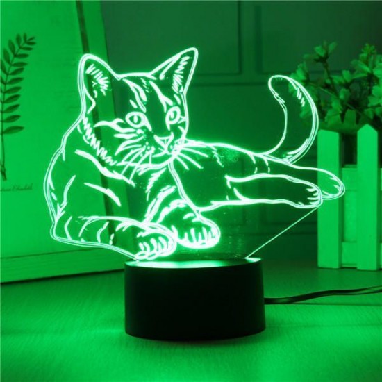 3D USB/Battery Powered Cute Cat 7 Colors Change LED Desk Lamps Touch Switch Night Light