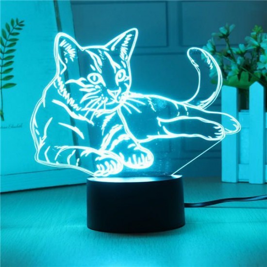 3D USB/Battery Powered Cute Cat 7 Colors Change LED Desk Lamps Touch Switch Night Light