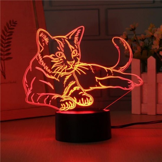 3D USB/Battery Powered Cute Cat 7 Colors Change LED Desk Lamps Touch Switch Night Light