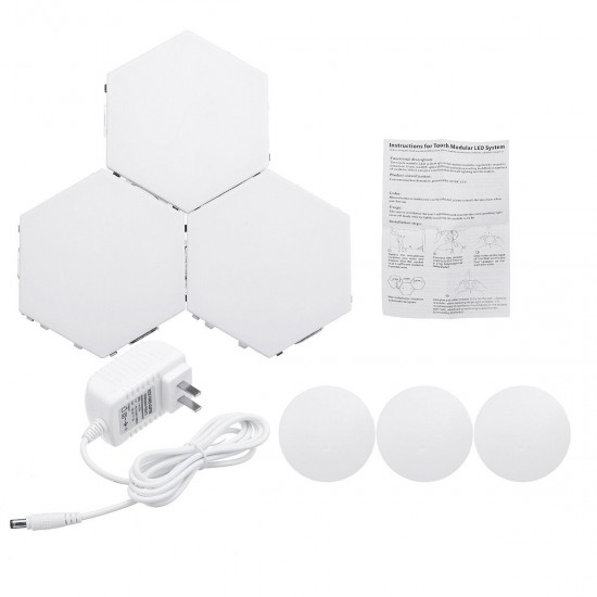 3PCS DIY White Hexagonal Lamp Quantum Modular Touch Sensitive Wall LED Night Light