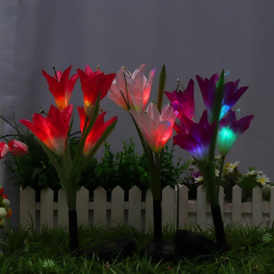 3Pc 4 Head Lily Flower Solar Light Colorful LED Decorative Outdoor Lawn Lamp Home Garden IP65 Waterproof Flower Night Light