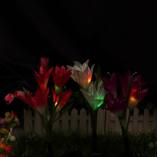 3Pc 4 Head Lily Flower Solar Light Colorful LED Decorative Outdoor Lawn Lamp Home Garden IP65 Waterproof Flower Night Light