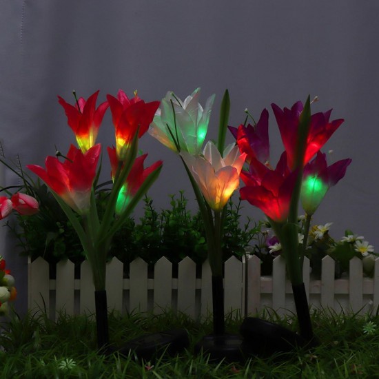 3Pc 4 Head Lily Flower Solar Light Colorful LED Decorative Outdoor Lawn Lamp Home Garden IP65 Waterproof Flower Night Light