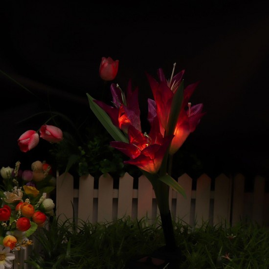 3Pc 4 Head Lily Flower Solar Light Colorful LED Decorative Outdoor Lawn Lamp Home Garden IP65 Waterproof Flower Night Light