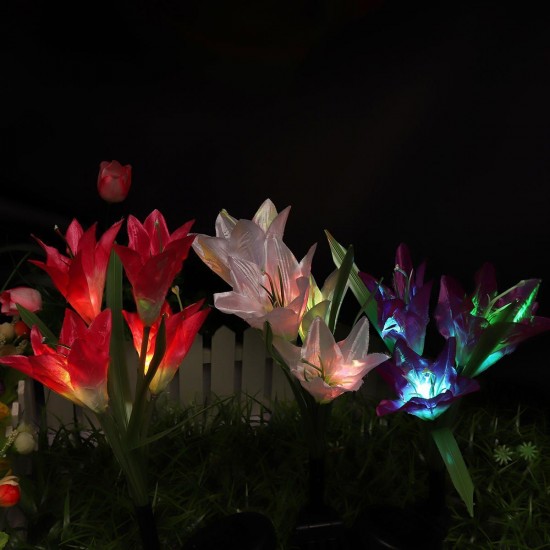 3Pc 4 Head Lily Flower Solar Light Colorful LED Decorative Outdoor Lawn Lamp Home Garden IP65 Waterproof Flower Night Light