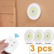 3Pcs Night Lights Under Cabinet Lighting Kit COB LED Light Closet Bulb Kitchen Shelf Counter with Remote Control