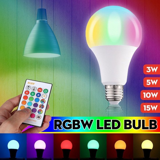 3W 5W 10W 15W RGBW E27 LED Bulb 16 Color Dimmable Globe Light With Remote Control For Party Decoration AC85-265V