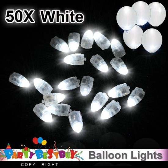 50 Pcs White Ball Lamps LED Light Paper Lantern Balloons Wedding Party Christmas Halloween Decor