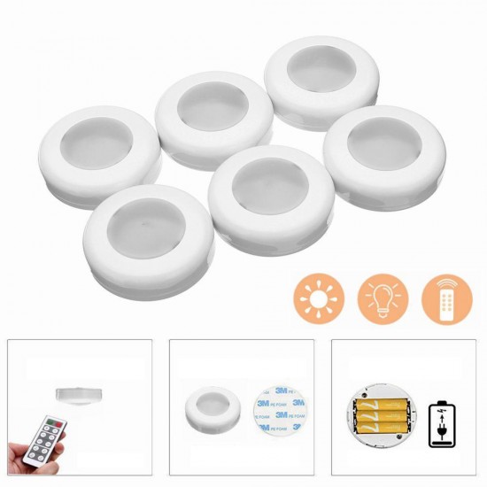 6Pcs 0.5W Round Remote Control LED Cabinet Light Dimmable Timer Closet Light Night Light DC4.5V 6Pcs 0.5W Round Remote Control LED Cabinet Light Dimmable Timer Closet Light Night Light DC4.5V
