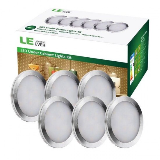 6pcs 2W LED Aluminum Round Thin Cabinet Colset Night Light Kit with DC12V Power Supply