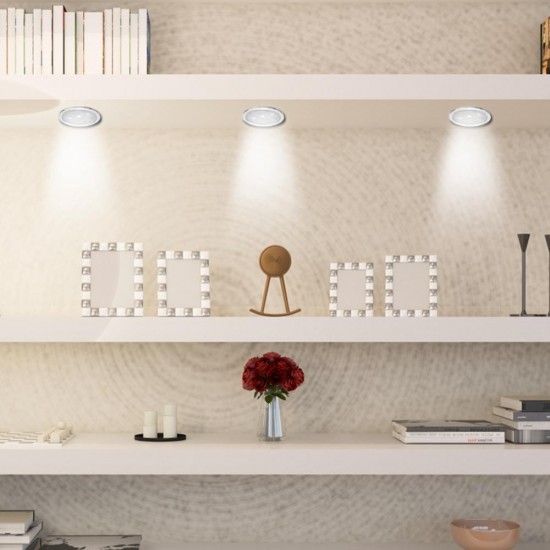 6pcs Round LED Under Cabinet Light Kit Kitchen Shelf Lamp Counter DIY