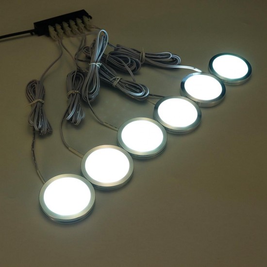 6pcs Round LED Under Cabinet Light Kit Kitchen Shelf Lamp Counter DIY