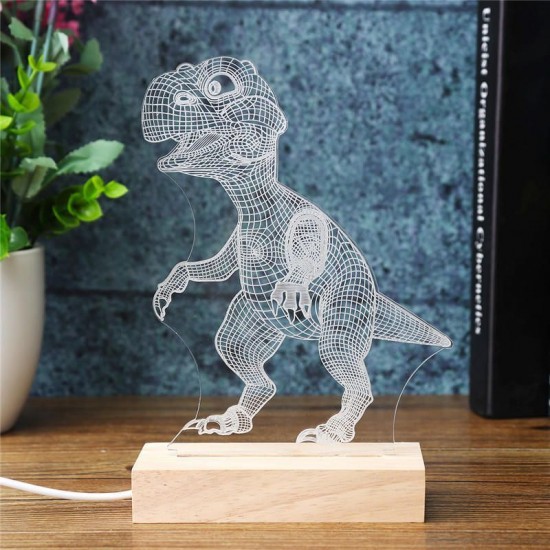 Acrylic USB 3D Dinosaur LED Desk Lamp Night Light Kid Cartoon Lantern Gifts