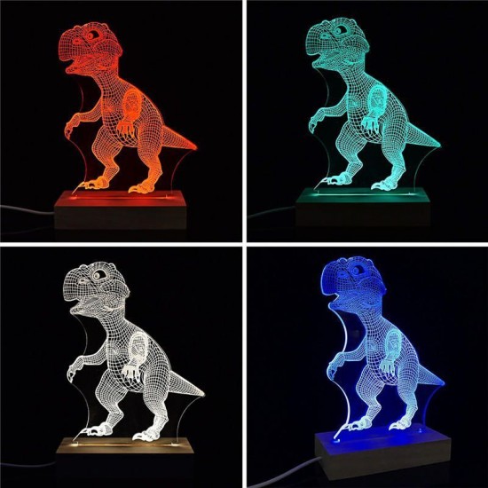 Acrylic USB 3D Dinosaur LED Desk Lamp Night Light Kid Cartoon Lantern Gifts