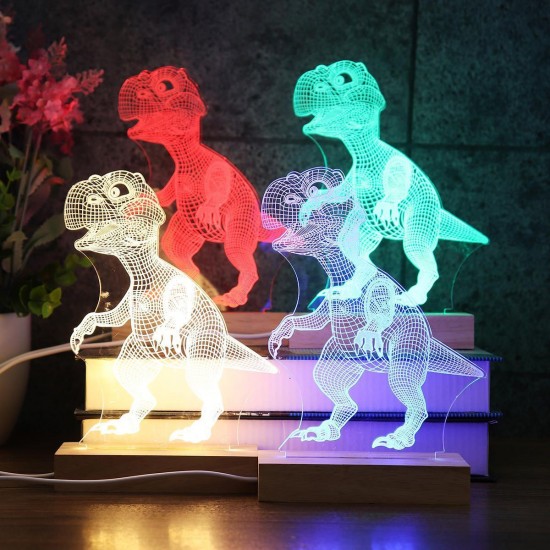 Acrylic USB 3D Dinosaur LED Desk Lamp Night Light Kid Cartoon Lantern Gifts