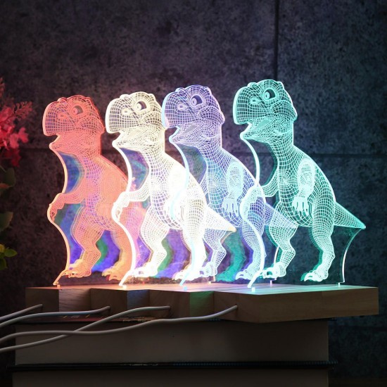 Acrylic USB 3D Dinosaur LED Desk Lamp Night Light Kid Cartoon Lantern Gifts