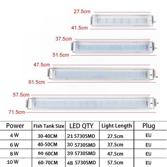 Aquarium Fish Tank EU Plug LED Light Over-Head Blue+White Lamp Plants Moon Lighting Aquarium Fish Tank EU Plug LED Light Over-Head Blue+White Lamp Plants Moon Lighting