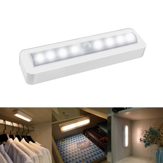 Battery Power 0.7W 8 LED Light-controlled PIR Motion Sensor Cabinet Night Light for Cupboard Closet