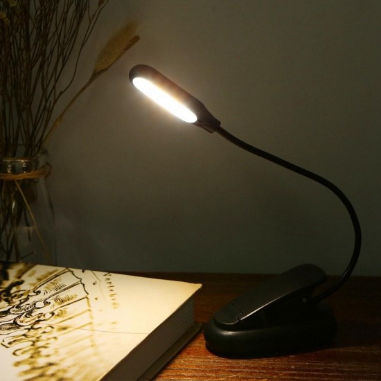 Battery Powered Flexible 1W 5 LED Clip Night Light 3 Brightness Modes Table Lamp for Reading Book