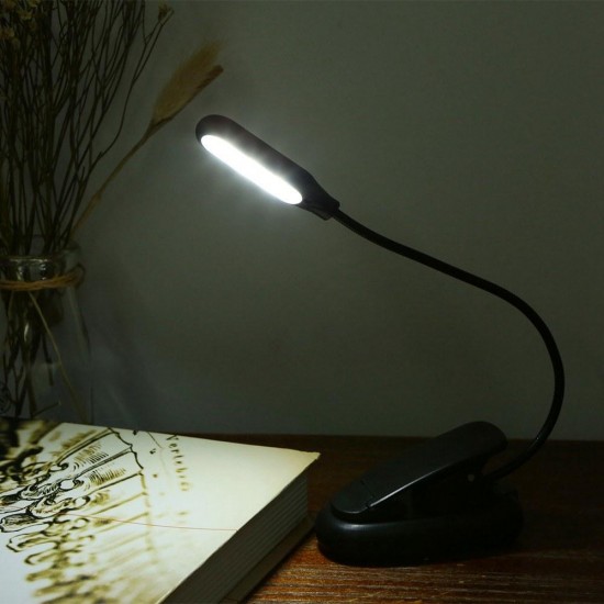 Battery Powered Flexible 1W 5 LED Clip Night Light 3 Brightness Modes Table Lamp for Reading Book