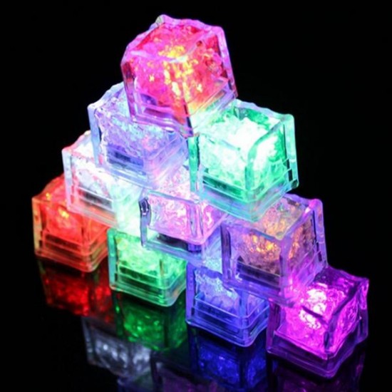Battery Powered LED Ice Colorful Flashing Light Liquid Sensor Submersible Decor for Bar Wedding