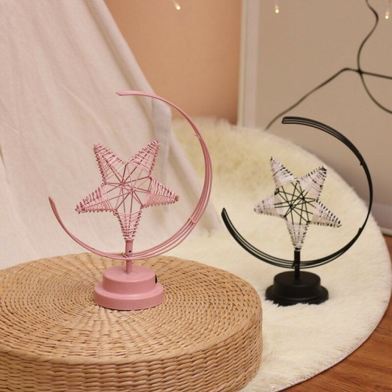 Battery/USB Powered Warm Light Black/Pink Star Moon Night Light Desk Lamp Birthday Gift Battery/USB Powered Warm Light Black/Pink Star Moon Night Light Desk Lamp Birthday Gift