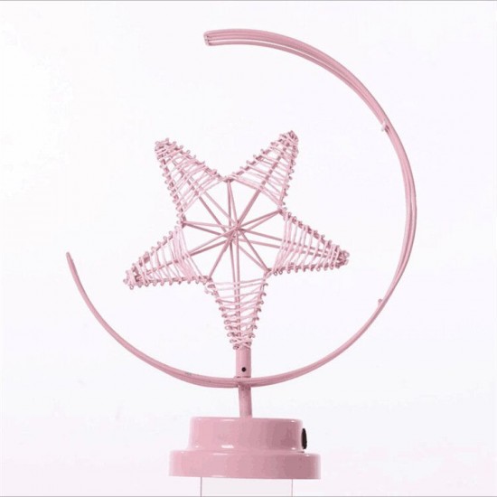 Battery/USB Powered Warm Light Black/Pink Star Moon Night Light Desk Lamp Birthday Gift Battery/USB Powered Warm Light Black/Pink Star Moon Night Light Desk Lamp Birthday Gift