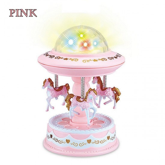 Carousel Music Box Starry Light 3-horse Automatic Lifting Rotating Girls Gift