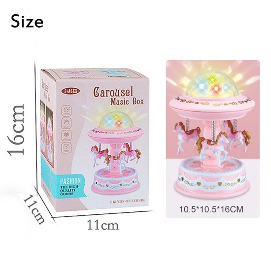 Carousel Music Box Starry Light 3-horse Automatic Lifting Rotating Girls Gift