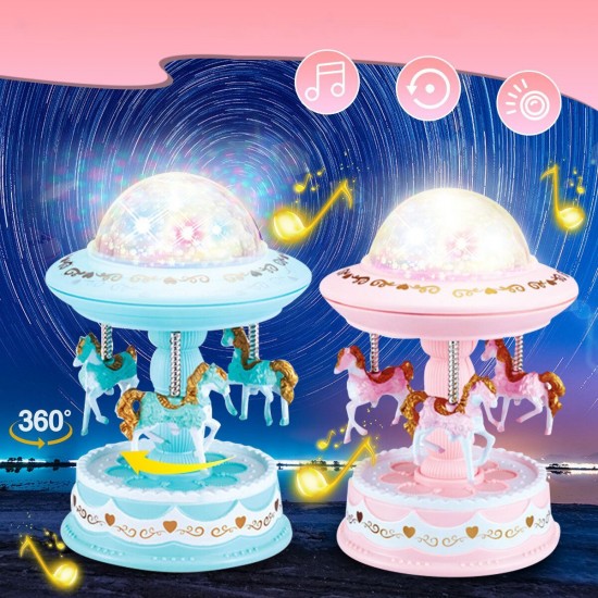 Carousel Music Box Starry Light 3-horse Automatic Lifting Rotating Girls Gift