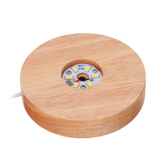 Circular Lampholder Solid Wood USB Interface Trophy Laser LED Night Light Stand Base