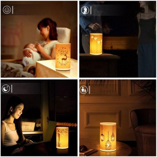 E27 Hand Carved Warm Desk Light Parchment LED Table Lamp for Home Decor