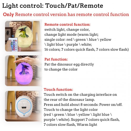 LED 3D Bedside Desk Lamp Dinosaur Night Light 7/16 Colos Touch Room Decor