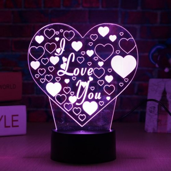 LED 3D Colorful I Love You Night Light Remote Control Touch Sensor Desktop Lamp