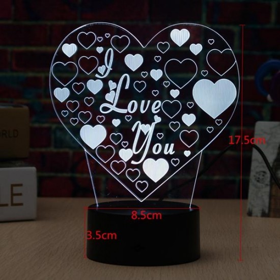 LED 3D Colorful I Love You Night Light Remote Control Touch Sensor Desktop Lamp