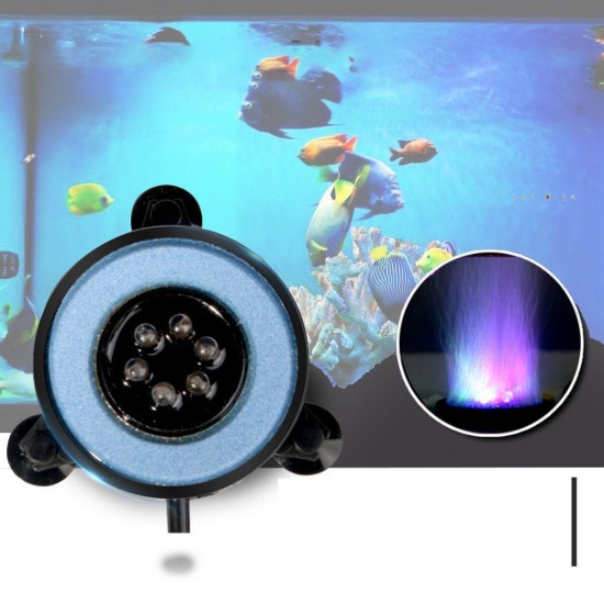 LED Aquarium Bubble Air Stone Curtain Lamp Disk Round Fish Tank Bubbler Light