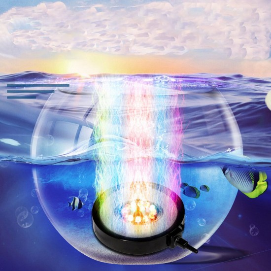 LED Aquarium Bubble Air Stone Curtain Lamp Disk Round Fish Tank Bubbler Light